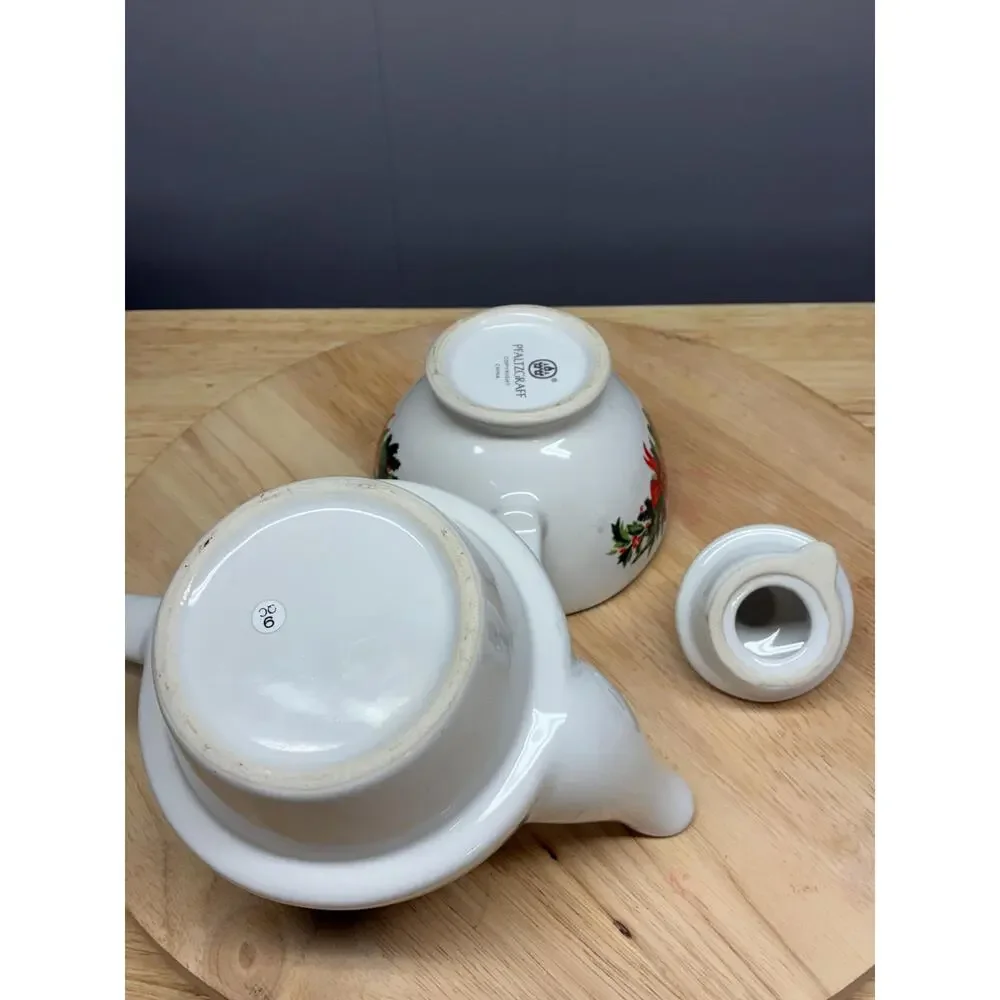 Pfaltzgraff Christmas Tree Tea for One Set | Teapot and Cup Stackable